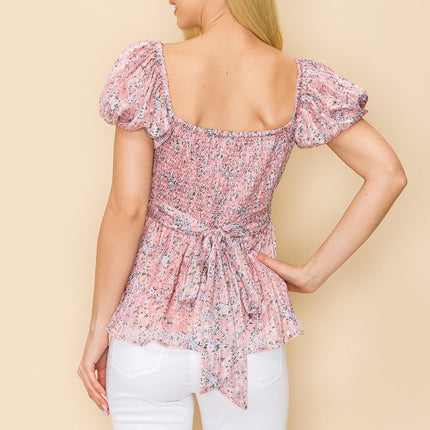 Smocked back ditsy floral print
