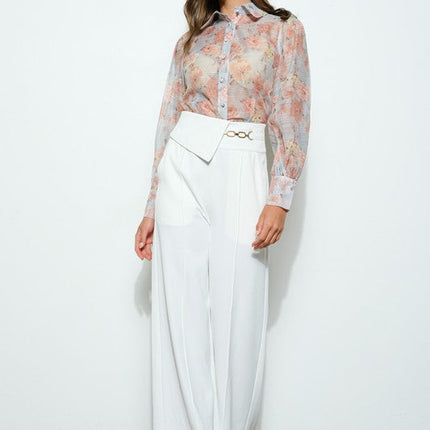 Long Puff Sleeve Floral Print Blouse Top