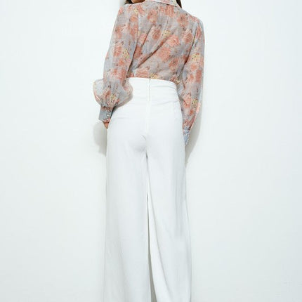 Long Puff Sleeve Floral Print Blouse Top