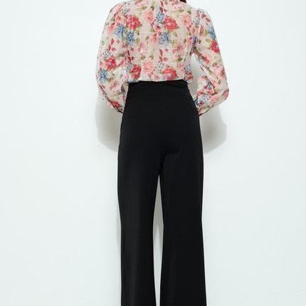 Long Puff Sleeve Floral Print Blouse Top