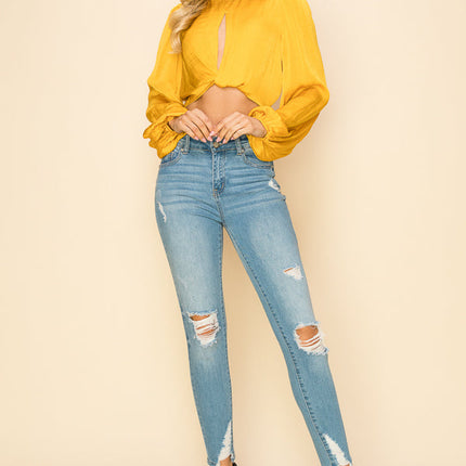 Long sleeve crop top with an open front design