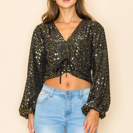METALLIC RUCHED CROP TOP