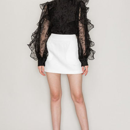 High Neck Long Sleeve Floral Print Frilled Blouse