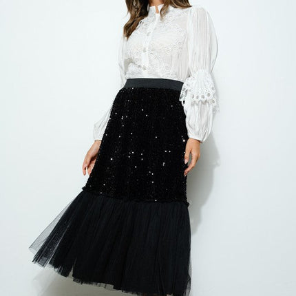 High Neck Long Sleeves Lace Blouse Top