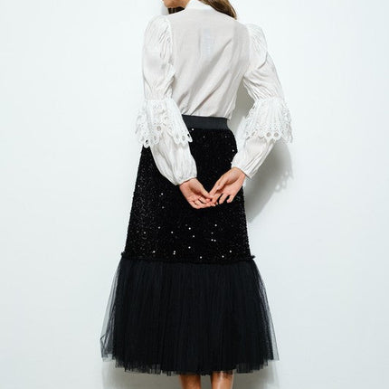 High Neck Long Sleeves Lace Blouse Top