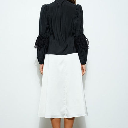 High Neck Long Sleeves Lace Blouse Top