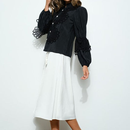 High Neck Long Sleeves Lace Blouse Top