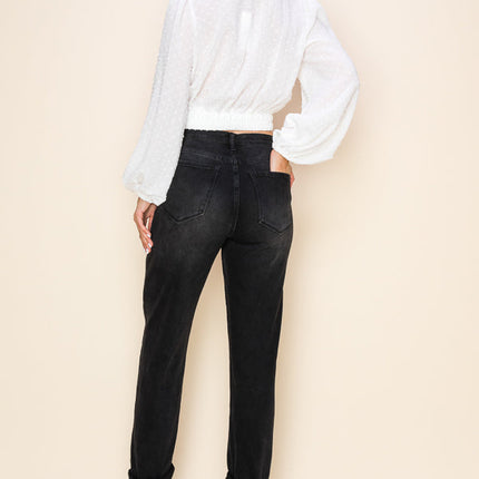 Long Puff Sleeves Ruffle V-Neck Crop Top