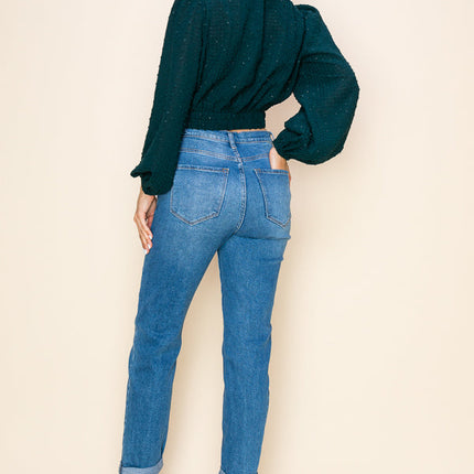 Long Puff Sleeves Ruffle V-Neck Crop Top