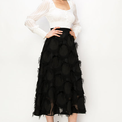 Square Neck Long Sleeve Waist Smocking Stripe Satin Top