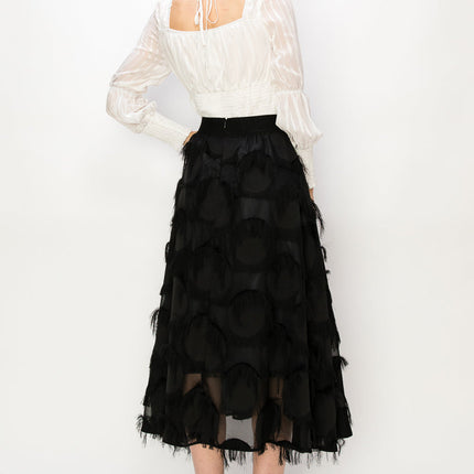Square Neck Long Sleeve Waist Smocking Stripe Satin Top