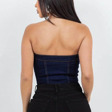 Denim Corset Top – Strapless Bustier Style
