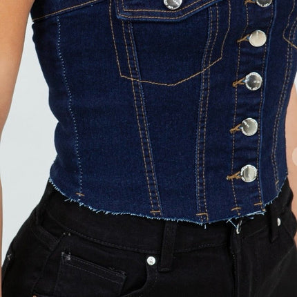 Denim Corset Top – Strapless Bustier Style