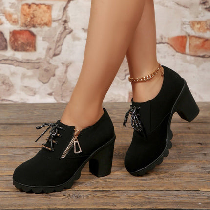 Fashionable Lace-Up Block Heel Pumps