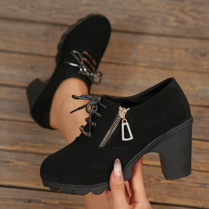 Fashionable Lace-Up Block Heel Pumps