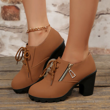 Fashionable Lace-Up Block Heel Pumps