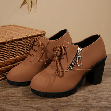 Fashionable Lace-Up Block Heel Pumps