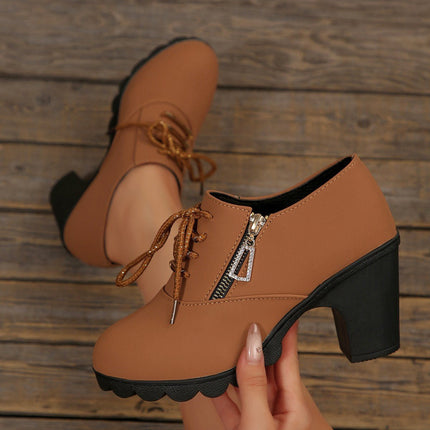 Fashionable Lace-Up Block Heel Pumps