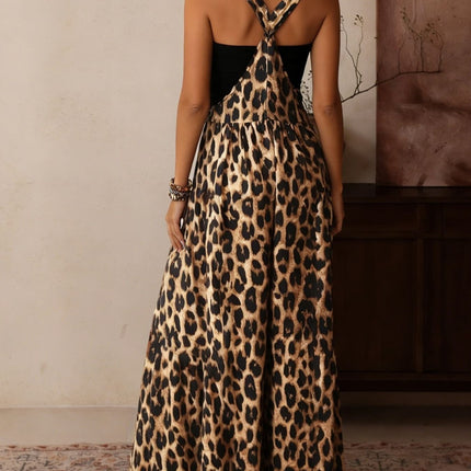 Stylish Leopard Print Wide Leg Overalls Jumpsuits