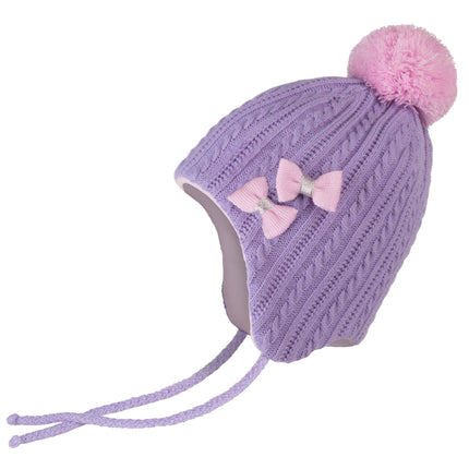 Conte/Esli Double knitted kids hat with insulation, cotton lining & pom-pom - For Girls (17С-93СП)