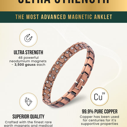 Ultra Strength Copper Magnetic Therapy Anklet for Men