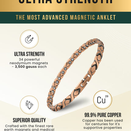 Ultra Strength Copper Magnetic Therapy Anklet for Women