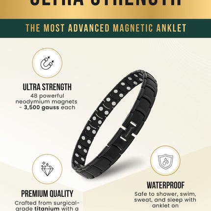 Ultra Strength Titanium Magnetic Therapy Anklet for Men (Black)