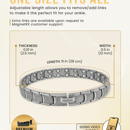 Ultra Strength Titanium Magnetic Therapy Anklet for Men (Silver)