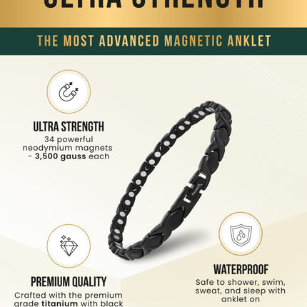 Ultra Strength Titanium Magnetic Therapy Anklet for Women (Black)