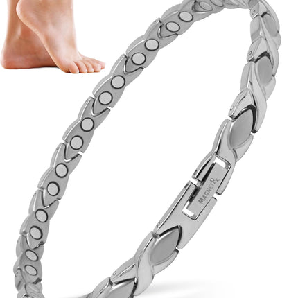 Ultra Strength Titanium Magnetic Therapy Anklet for Women (Silver)