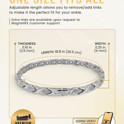Ultra Strength Titanium Magnetic Therapy Anklet for Women (Silver)
