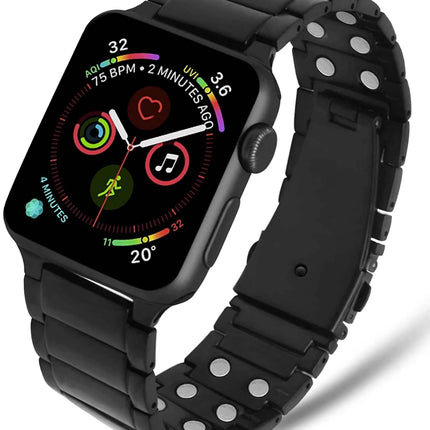 Magnetic Therapy Apple Watch Band Black Stainless Steel