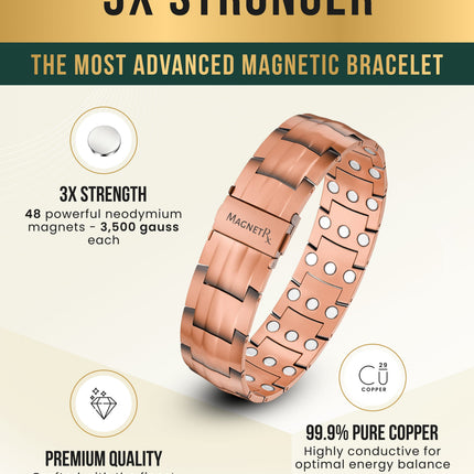 3x Strength Copper Magnetic Bracelet for Men (Legacy)
