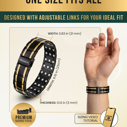 3x Strength Titanium Magnetic Bracelet for Men (Black & Gold)