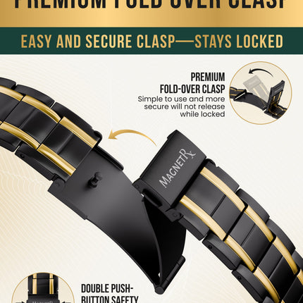 3x Strength Titanium Magnetic Bracelet for Men (Black & Gold)