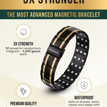 3x Strength Titanium Magnetic Bracelet for Men (Black & Gold)
