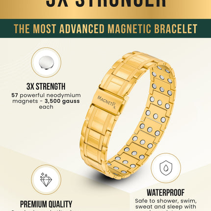 3x Strength Titanium Magnetic Bracelet for Men (Gold)