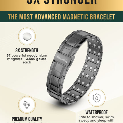 3x Strength Titanium Magnetic Bracelet for Men (Gunmetal)