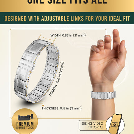 3x Strength Titanium Magnetic Bracelet for Men (Silver)