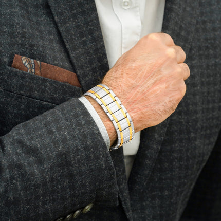 3x Strength Titanium Magnetic Bracelet for Men (Silver & Gold)