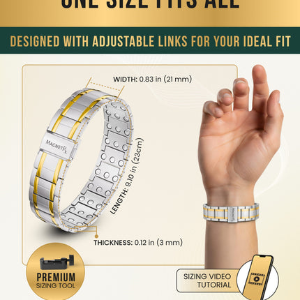 3x Strength Titanium Magnetic Bracelet for Men (Silver & Gold)