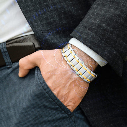 3x Strength Titanium Magnetic Bracelet for Men (Silver & Gold)