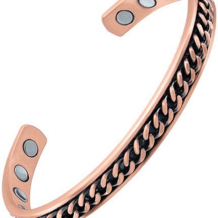 Curb Chain Inlay Copper Cuff Magnetic Therapy Bracelet for Men & Women