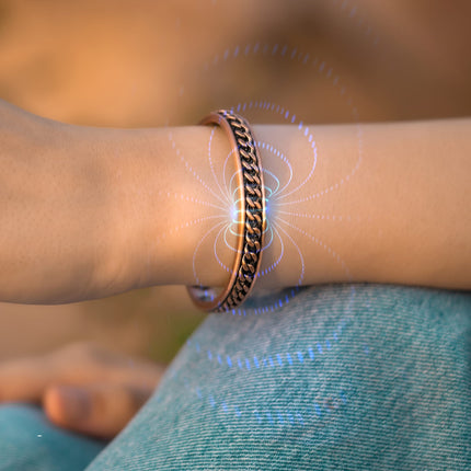 Curb Chain Inlay Copper Cuff Magnetic Therapy Bracelet for Men & Women