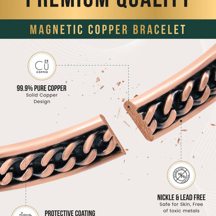 Curb Chain Inlay Copper Cuff Magnetic Therapy Bracelet for Men & Women