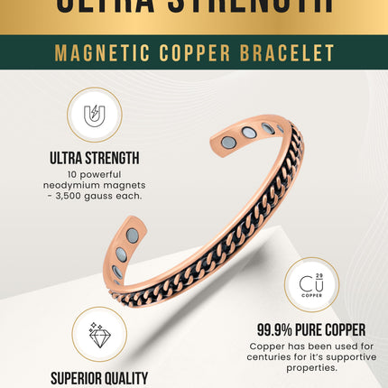 Curb Chain Inlay Copper Cuff Magnetic Therapy Bracelet for Men & Women
