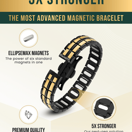 EllipseMAX Magnetic Bracelet for Men (Black & Gold)