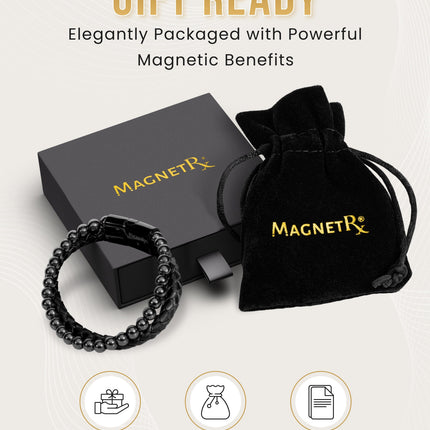 High Power Hematite Bead & Leather Magnetic Bracelet