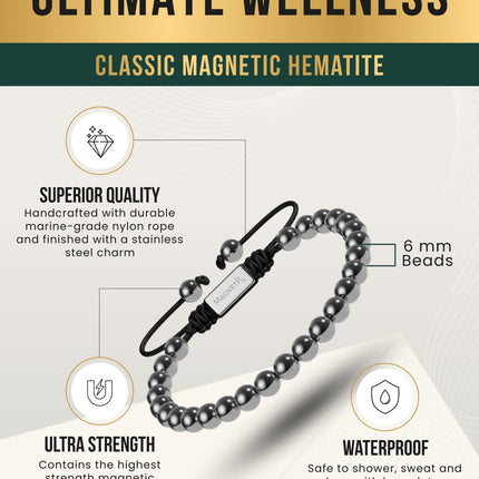 High Power Magnetic Hematite Bracelet Classic 6mm Bead