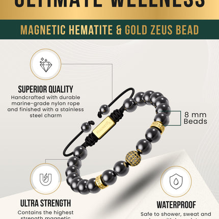 High Power Magnetic Hematite Bracelet Gold Zeus